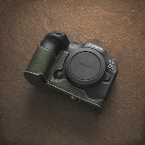 Canon EOS R5/ R6/R6 Mark II/R6 Mark III Leder-Kameratasche: Geschenk für Fotografen, hochwertige Vintage-Tasche, Erinnerungsstücke für Liebe und Freundschaft Gray-green
