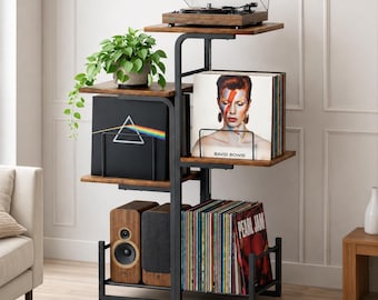 Record Player Stand,Vinyl Record Storage Holder with Plant Stand - Vintage Turntable Stand Table, Home Furnishings
