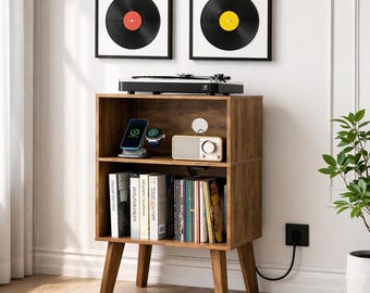 Mid Century Record Player Stand with Vinyl Record Storage, Record Player Cabinet, Media Console and Turntable Stand