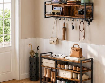 Hall Tree with Shoe Storage Rack, Coat Rack Shoe Bench Set, Entryway Organizer and Shoe Storage Cabinet with Hooks, Modern Home Furnishings