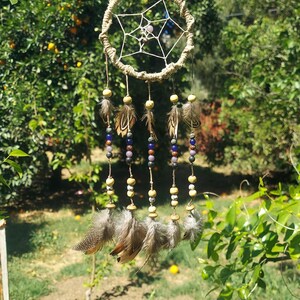 Dreamcatcher with Lapiz Lazuli, Red Jasper, Amethyst, Agate, Fossil Shell Beads – 11 Inch Length