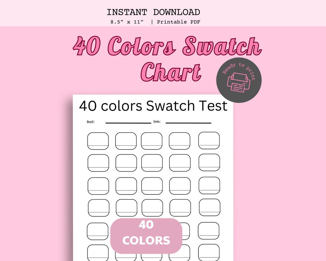 40 Color Swatch Chart Printable, Marker Swatch Sheet PDF, Coloring ...