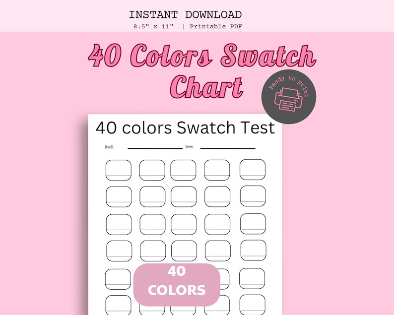 Color Swatch Test 40 Color Swatch Chart Printable, Marker Swatch Sheet PDF, Coloring ...