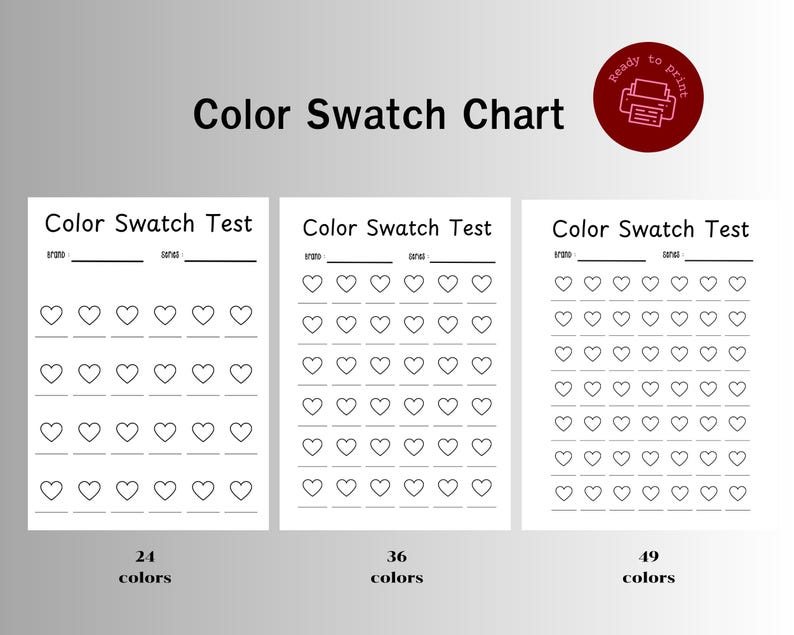 Heart Color Swatch Chart Printable, Marker Testing Page, A5 A4 US ...