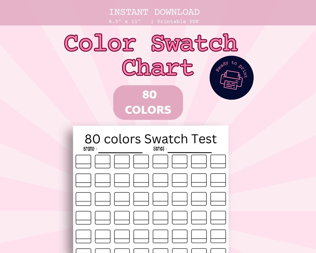 Color Test Sheet.pdf Color Swatch Chart 80 Colors Printable PDF A4 | Paint Color Chart ...