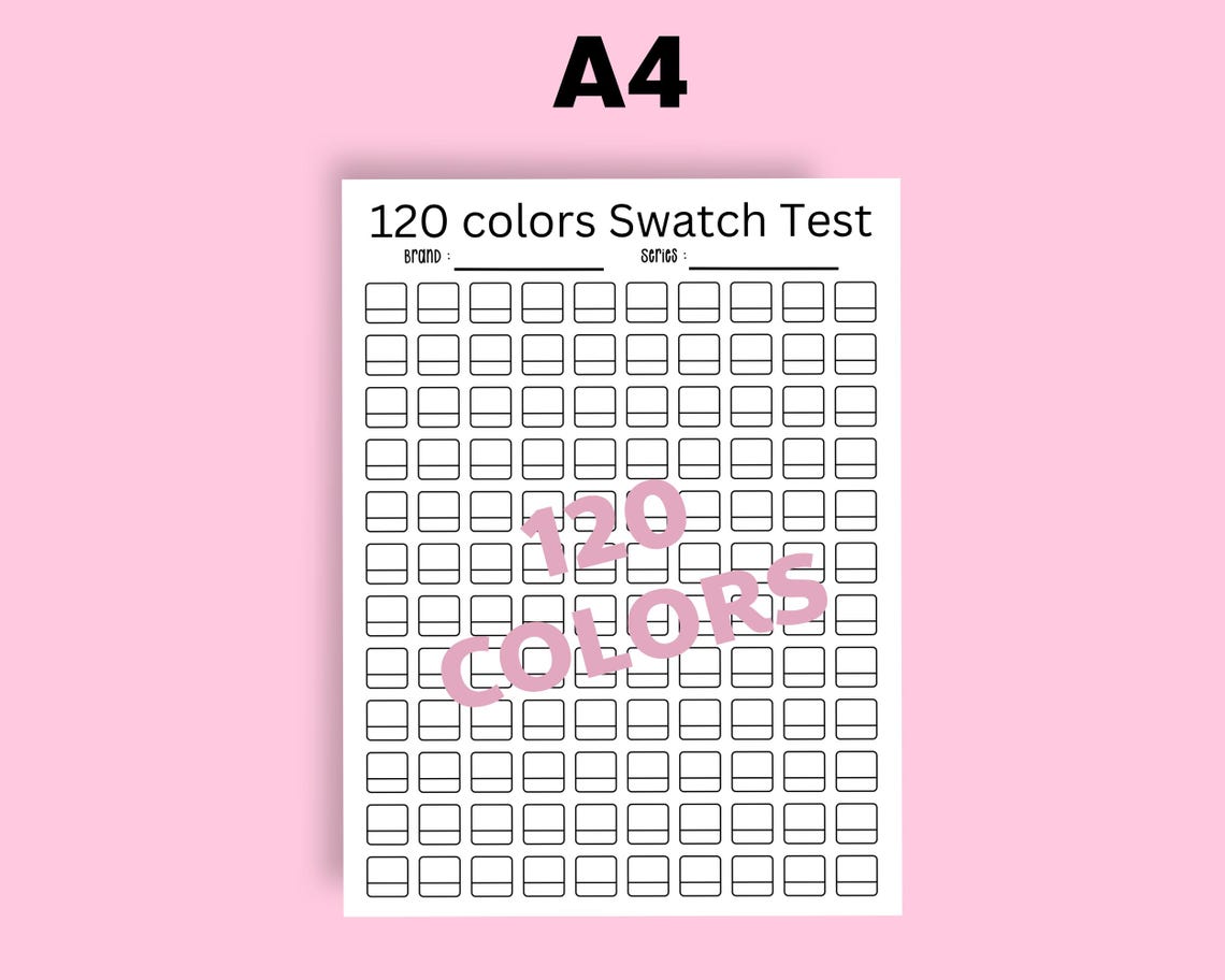 120 Color Swatch Chart Printable, Marker Color Chart A4, Coloring ...