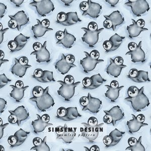 Baby Penguin Seamless Pattern, Kids Nursery Fabric, Animal Print, Kawaii Penguin Textile Design