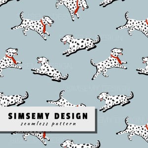 Motivo senza cuciture con cane dalmata, stampa minimalista di cuccioli, tessuto per bambini (download digitale)