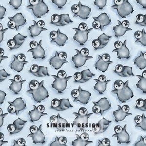 Baby Penguin Seamless Pattern, Kids Nursery Fabric, Animal Print, Kawaii Penguin Textile Design