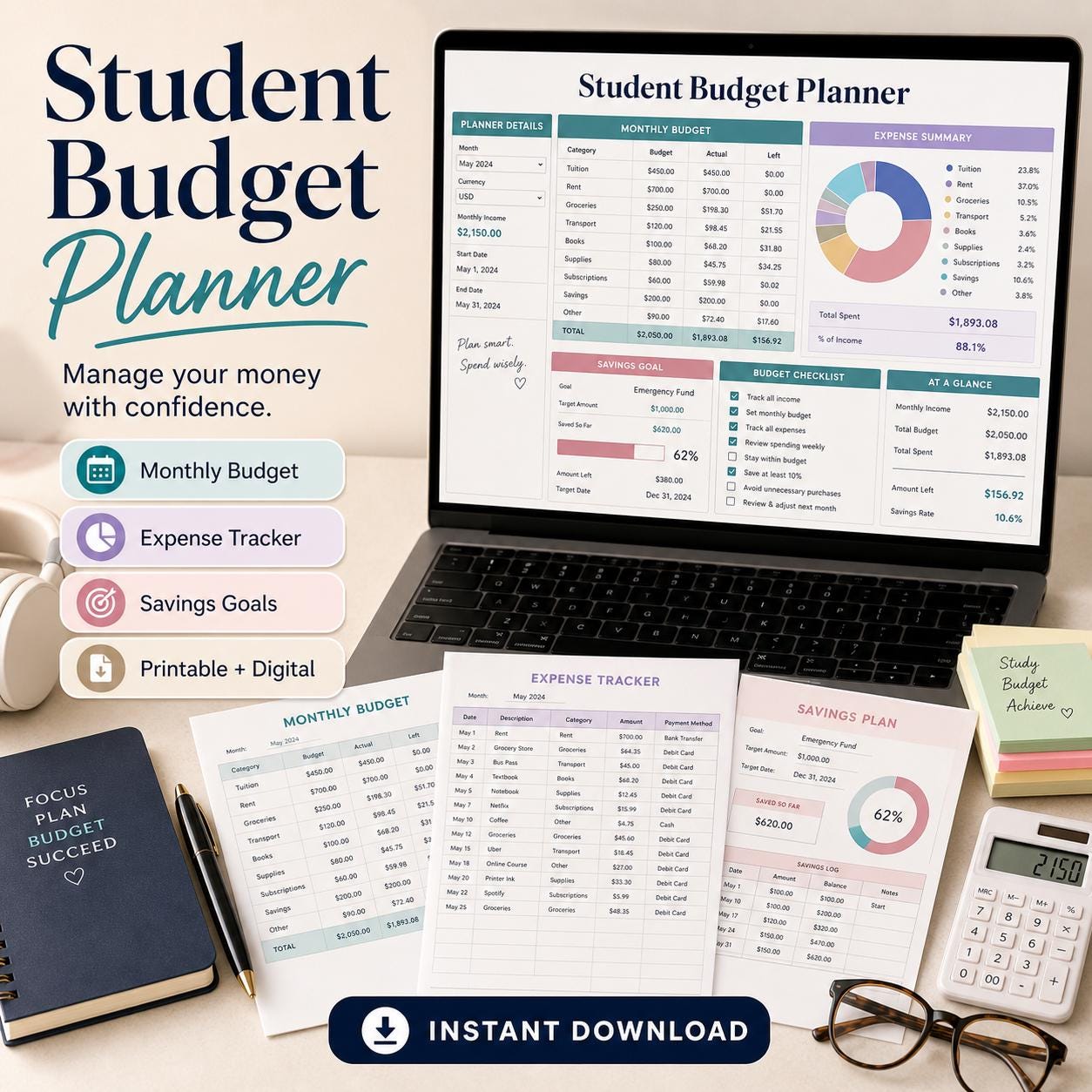 Student Budget Planner & Expense Tracker – Monthly Financial Organizer ...