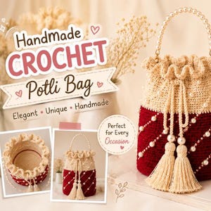 Crochet Potli Bag Pattern PDF, Boho Drawstring Handbag Tutorial (Digital Download)