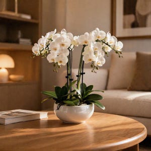 Arreglo de orquídeas artificiales, planta de orquídea de tacto real, flores de orquídeas artificiales en maceta, elegante centro de mesa floral, decoración para bodas y el hogar.