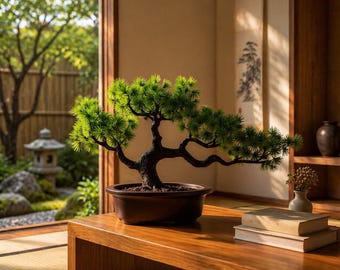 Artificial Bonsai Tree Decor – Mini Bonsai Plant, Zen Desk Decor, Realistic Fake Bonsai, Office & Home Aesthetic