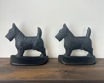 Vintage Cast Iron Scottie Dog Bookends - Pair of Heavy Black Metal Scottish Terrier Book Holders, Rustic Library Decor, Dog Lover Gift