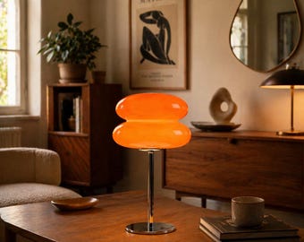 Retro macaron- och svamplampa, stämningsfull skrivbordslampa i 70-talsstil, mysig sovrumsinredning