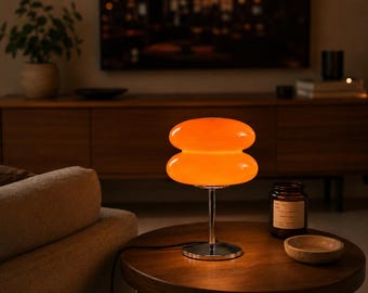 Lampe de table champignon vintage, lampe de chevet macaron style années 70, décoration chaleureuse