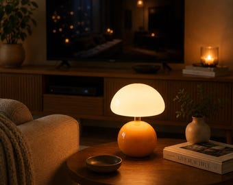 Vintage bordslampa med svampmotiv, keramisk sänglampa i mitten av århundradet