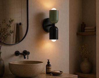 Nordisk Japandi vägglampa med dubbelt huvud, minimalistisk sänglampa, retro inredningsbelysning