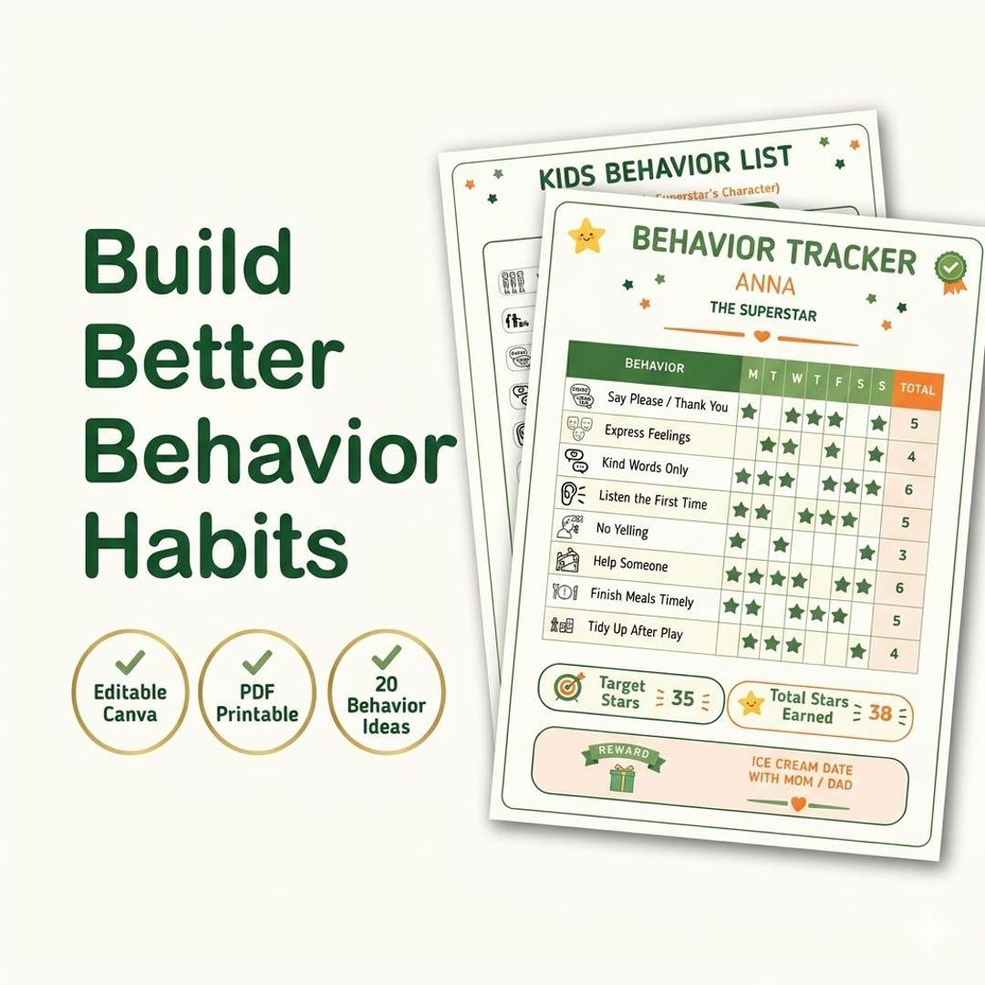 Positive Behavior Chart for Kids | Printable Reward System Toddler ...
