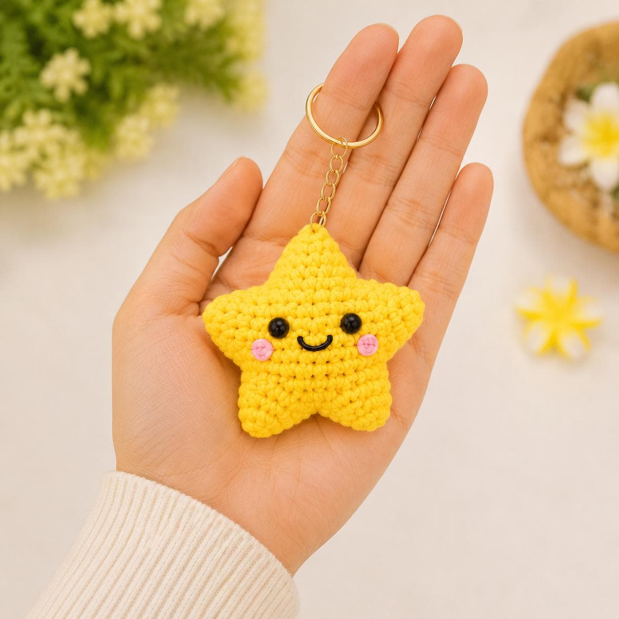 38 Crochet Kawaii Patterns with Keychains, Amigurumi, Hats, and Coasters 32 Star Bright Crochet Keychain