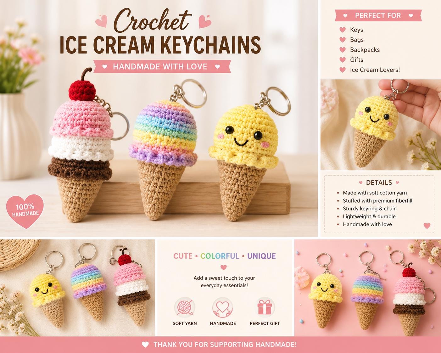 30 Tiny Amigurumi Patterns to Crochet, From Cats and Frogs to Mini Bundles 26 Crochet Ice Cream Keychain