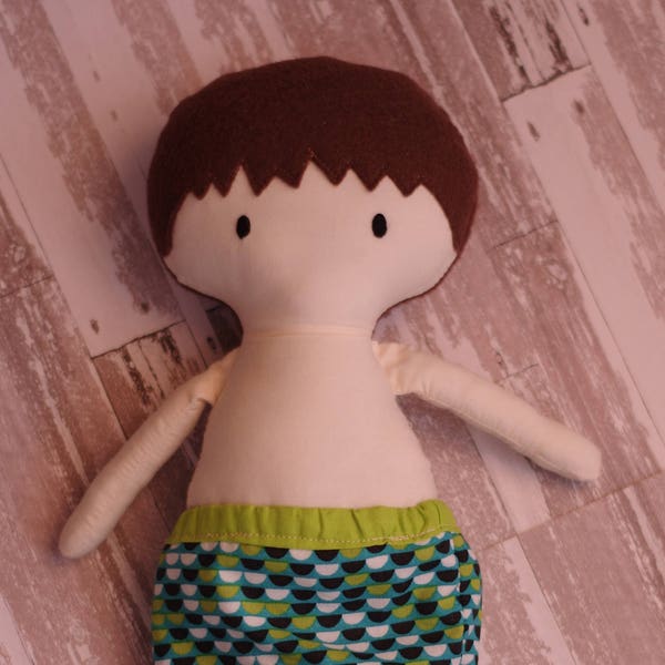 Boy Doll with Merman Tail in Green Print
