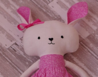 Pink Bunny Handmade 17" Doll in Pink Skirt