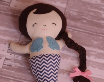 Mermaid Doll - Fabric Doll - Handmade Doll - Children Gift - Mermaid - Girls Decor - Nursery Decor - Rag Doll - Blue - Hand Embroidery