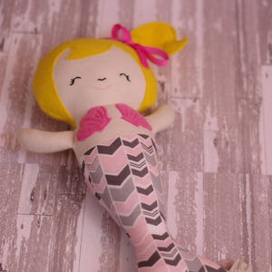 Handmade Mermaid Rag Doll: Pink Geometric Tail, Nursery Decor
