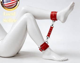 Bondage Harness Red Leather Ankle Cuffs Adjustable Straps for Fantasy Bedroom Wear Festival Body Accessory Gift for Her Handcrafted Gear