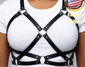 Body Harness Faux Leather Chest Straps Multi Strap Festival Wear Dark Aesthetic Metal Hardware Adjustable Fit Rave Outfit Gift For Her