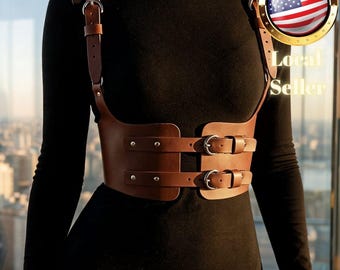 Leather Harness Underbust Straps Waist Straps Body Accessory Adjustable Buckles Multi Strap Festival Outfit Gothic Style Dark Aesthetic