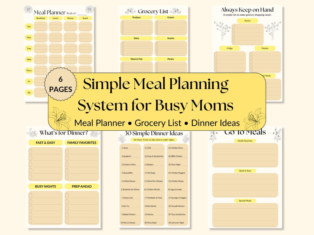 Busy Mom Meal Planner Printable, Weekly Meal Plan, Grocery List, Dinner ...