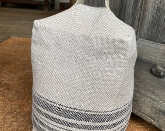 French Linen Door Stop - Charcoal stripe. Limited Edition