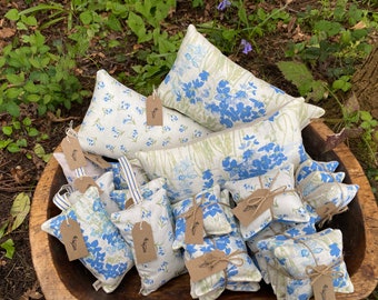 Bluebell and Wild Flowers design Lavender Sleep Pillow, drawer sachet and Cuddle Cushion