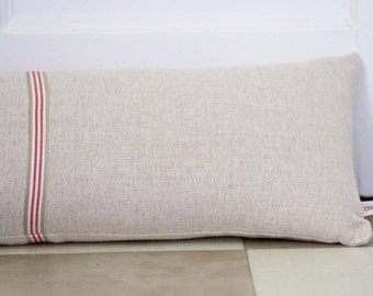 Draught Excluder - Natural Woven Linen with French Ticking Style Ribbon