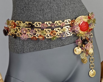 Vintage 1993 GIANNI VERSACE Blumen Medusa Medaillon Stufengürtel