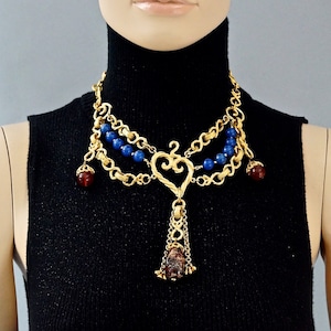 Vintage YVES SAINT LAURENT Ysl Heart Tiered Gilt Bead Necklace