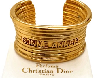 Vintage CHRISTIAN DIOR Bonne Annee Ribbed Cuff Bracelet