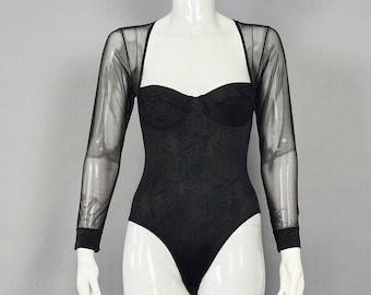 Vintage CHRISTIAN DIOR Insignia Logo Monogram Black Bodysuit