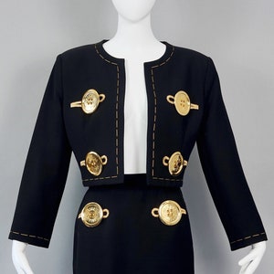 Vintage MOSCHINO COUTURE Massive Buttons Needle Hem Stitches Jacket Skirt Ensemble Suit