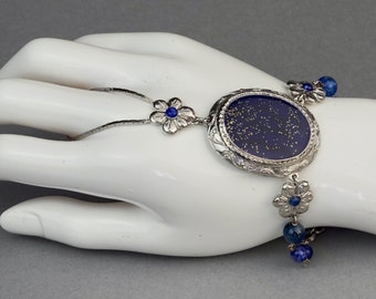 Vintage CHRISTIAN DIOR Lapis Lazuli Flower Ring Bracelet