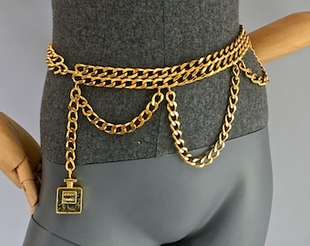 Vintage CHANEL Perfume Bottle Charm Tiered Chain Necklace Belt