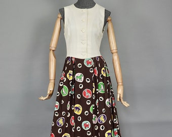 Vintage KARL LAGERFELD Colorful Logo Print Pleated Sleeveless Dress