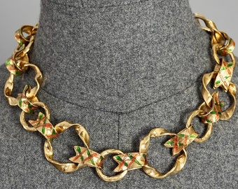 Vintage YVES SAINT LAURENT Ysl Harlequin Enamel Twisted Hoop Link Necklace