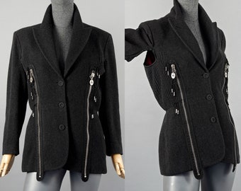 90s Junior Jean Paul Gaultier Lace up Red Denim Jeans Jacket Club