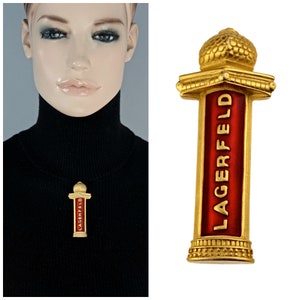 Vintage KARL LAGERFELD Spelled Enamel Tower Brooch