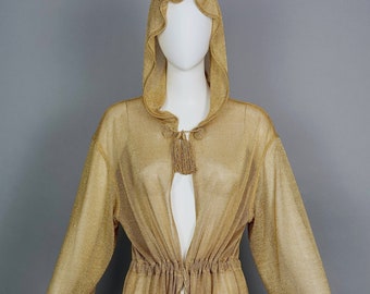Vintage MOSCHINO COUTURE Passementerie Tassel Lurex Knitted Gold Hooded Cardigan Jacket