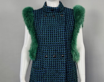 Vintage 1970s PIERRE CARDIN Mod Knitted Fur Vest Coat