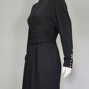 Vintage CHANEL BOUTIQUE Cummerbund Button Down Wool Silk Black Dress